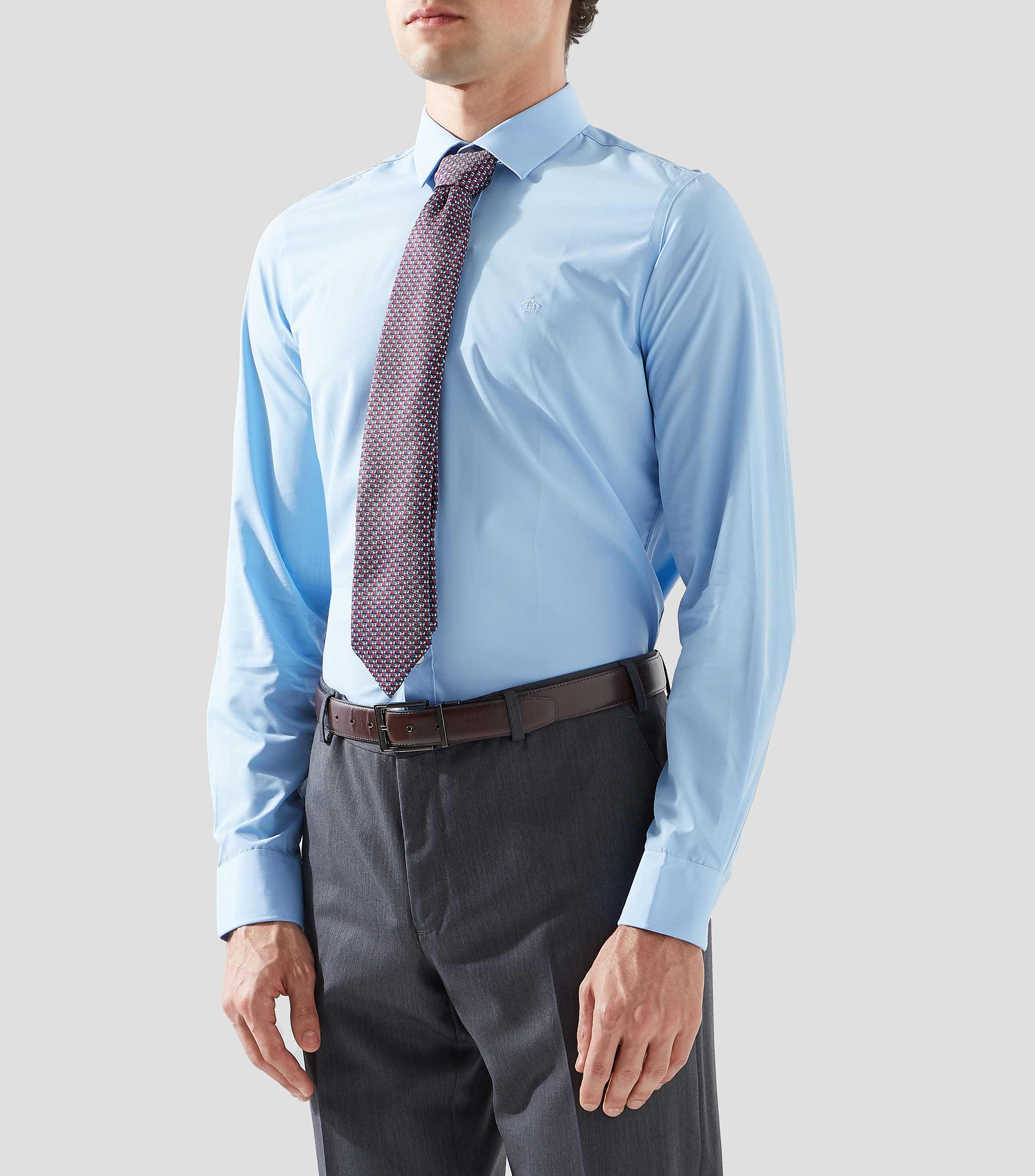 Camisa de vestir lisa con manga larga Hombre